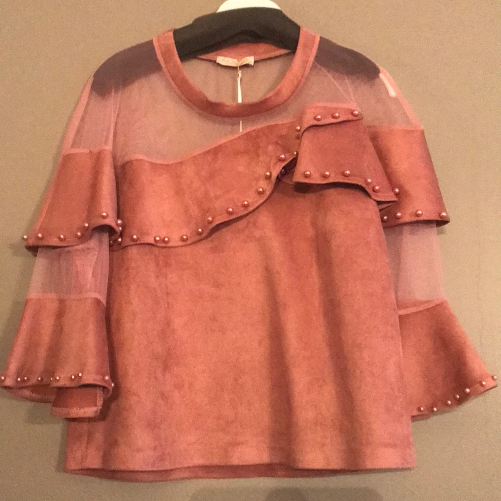 Women’s pearl and mesh top